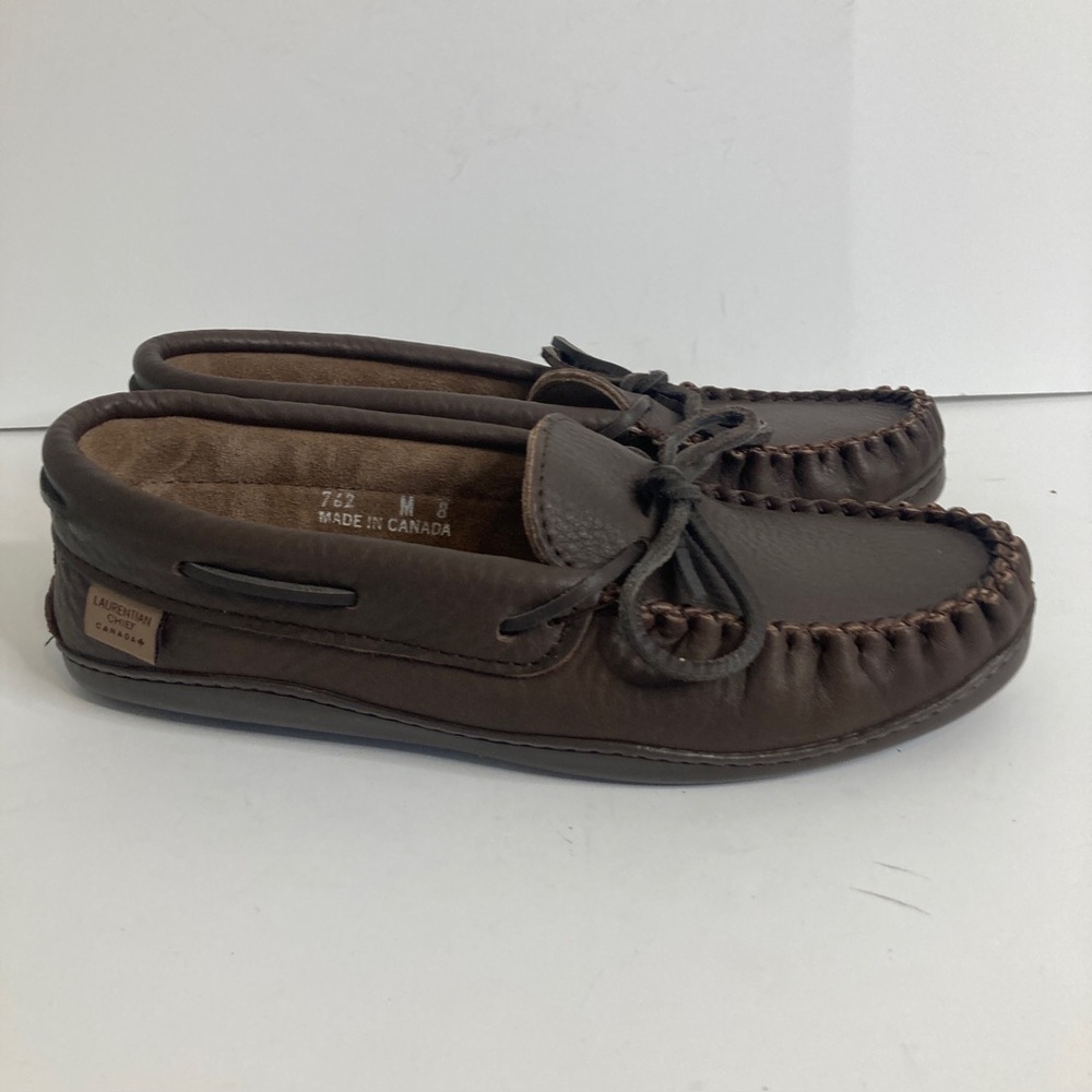 Laurentian Chief Moccasins Men 8 Brown Leather Slip On Loafer Driving Boat Shoes